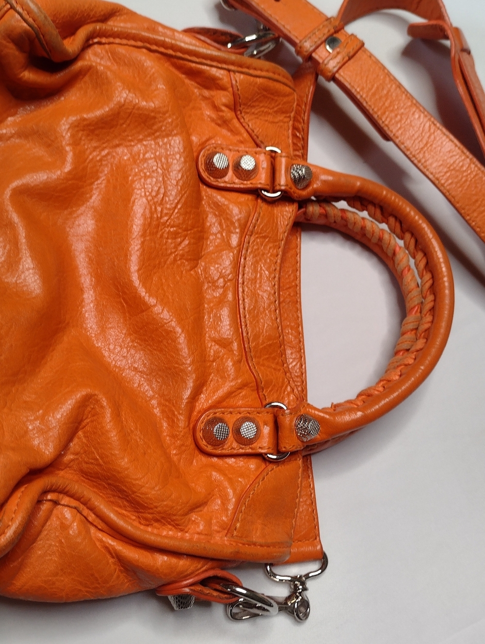 Balenciaga Mini Le City Top Handle Bag  Leather Orange Purse Crossbody - Picture 8 of 14